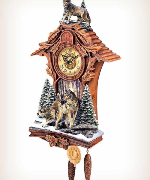 Sculpted Wolf Cuckoo Clock Sentinels Of The Forest Sculpted Wolf Cuckoo Clock