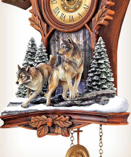 Sculpted Wolf Cuckoo Clock Sentinels Of The Forest Sculpted Wolf Cuckoo Clock